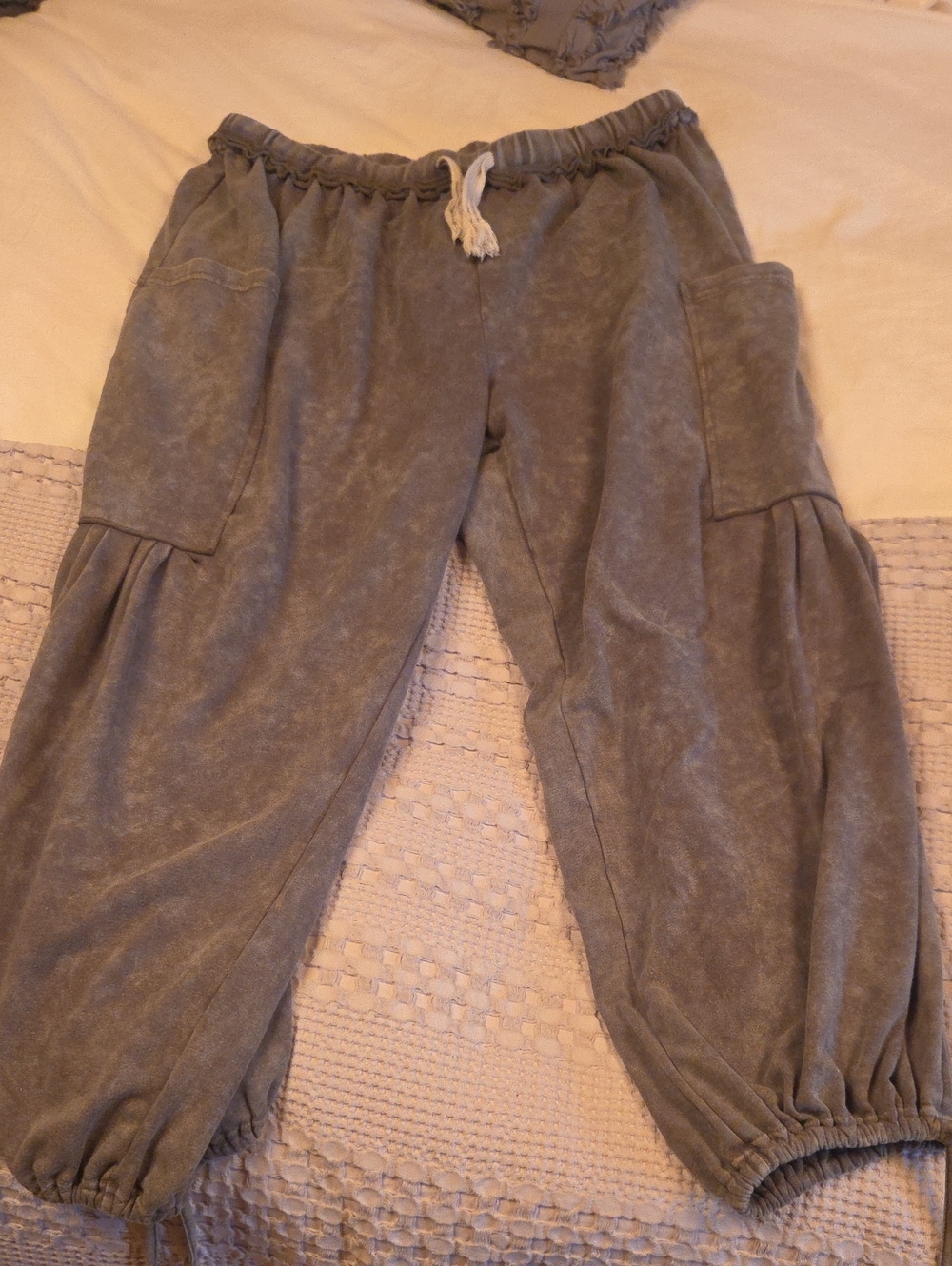 Women's Washed Green Boho Jogger Pants with Pull Cuffs
